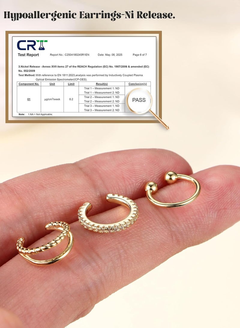Fansilver 3Pcs Ear Cuff Earrings for Women Non Piercing14K Gold Plated Ear Cuffs Clip on Cartilage Earrings Adjustable Fake Earrings Lightweight - Image 2